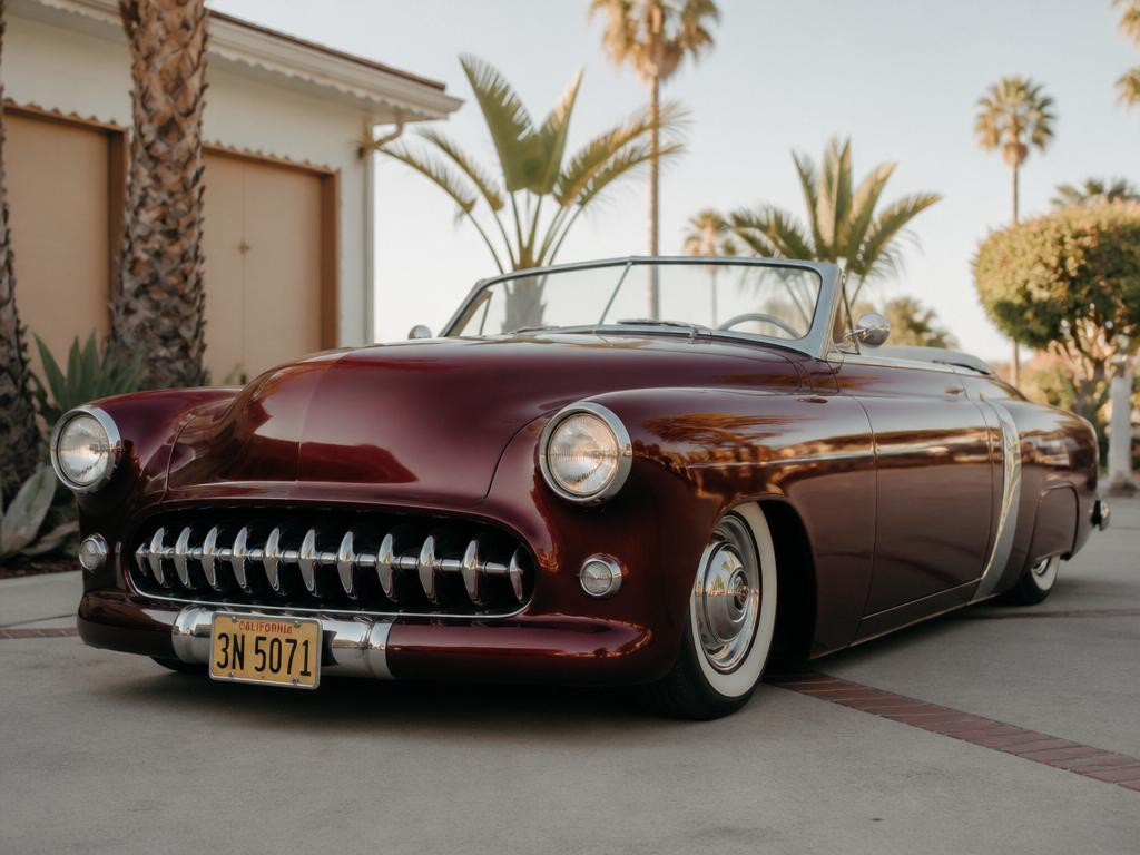 1955 Kustom Roadster in maroon with whitewall tires