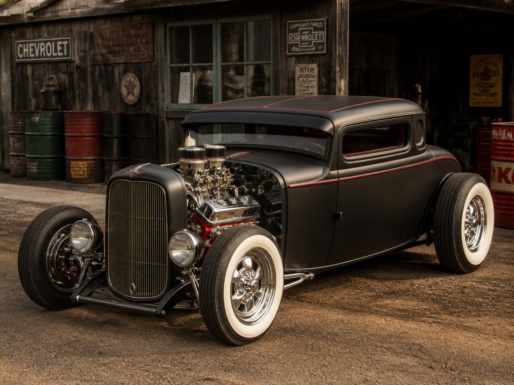 1932 Chevrolet Hot Rod with exposed chrome engine